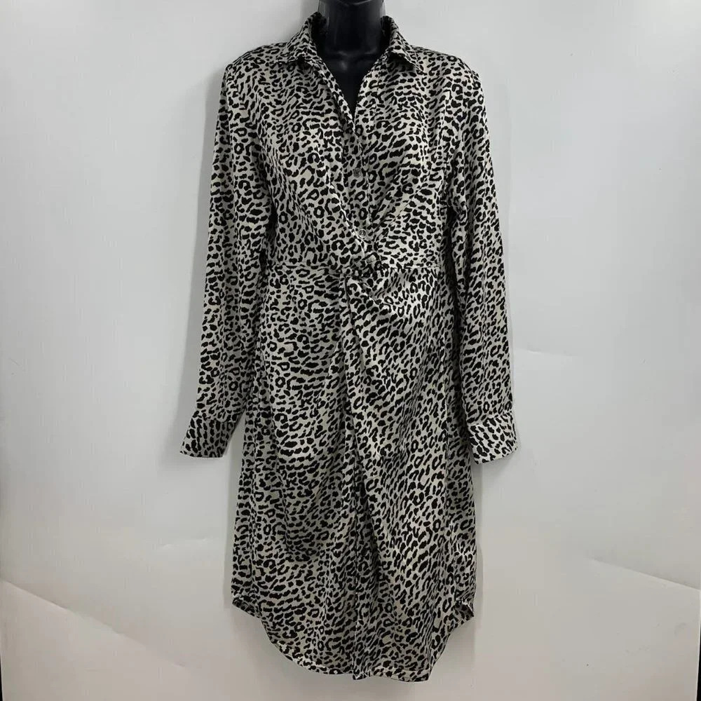 Love Stitch Women's Leopard Print Front Twist Long Sleeve Dress‎ Size S NWT